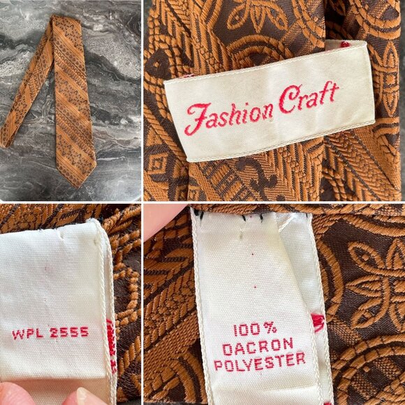 Vintage Fashion Craft Brown 1950s Mens Tie of Dacron Polyester - Picture 3 of 3